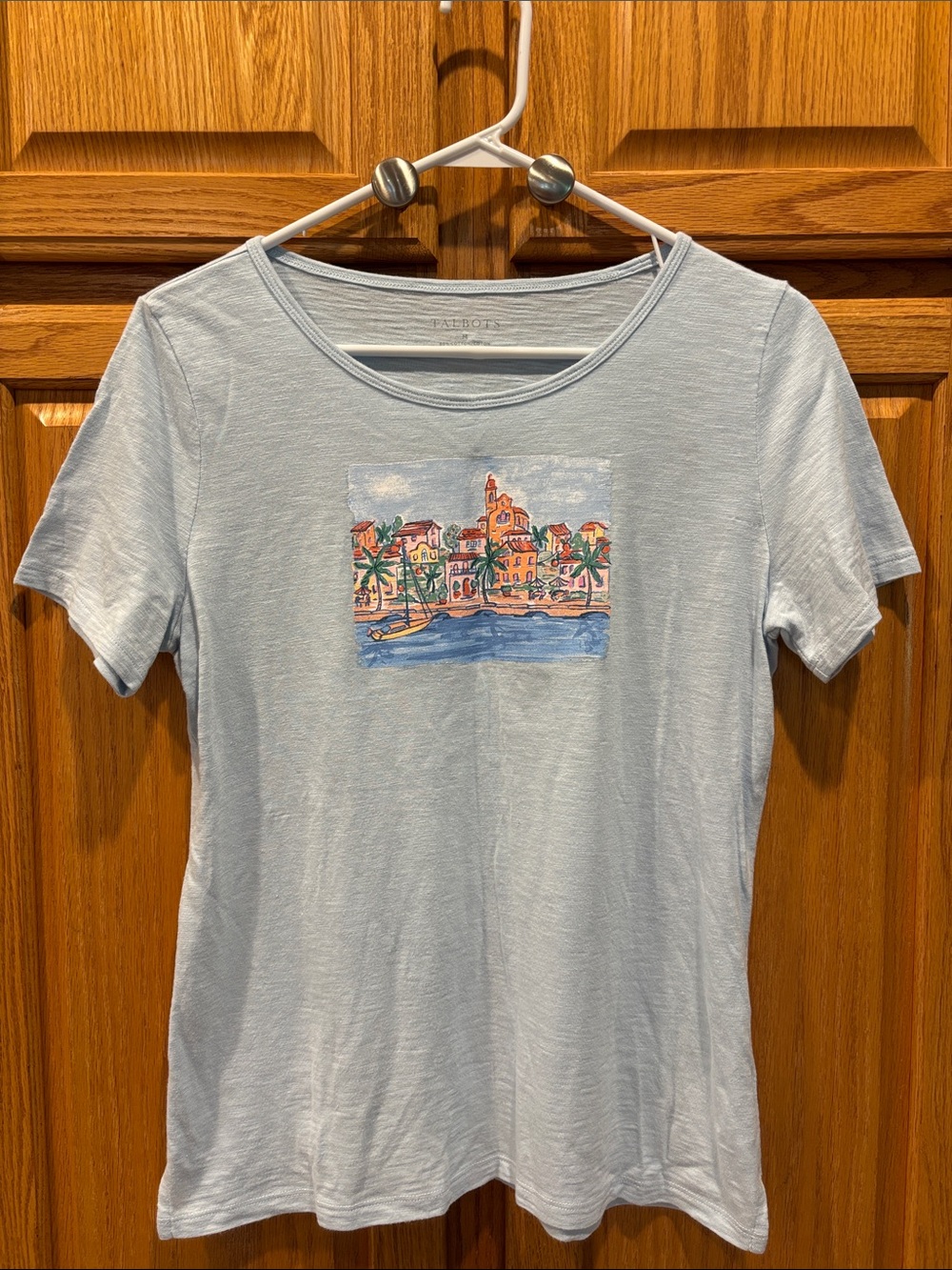 Talbots Light Blue Coastal Graphic Short-Sleeve Tee-Size Large-